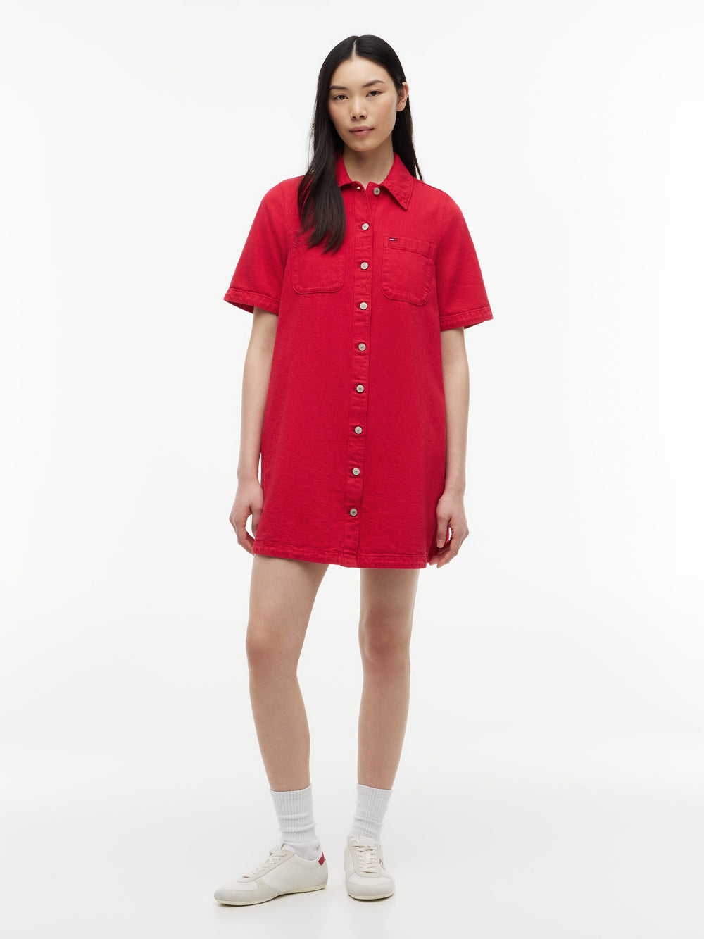 Half Sleeve Solid Cotton A-Line Dress