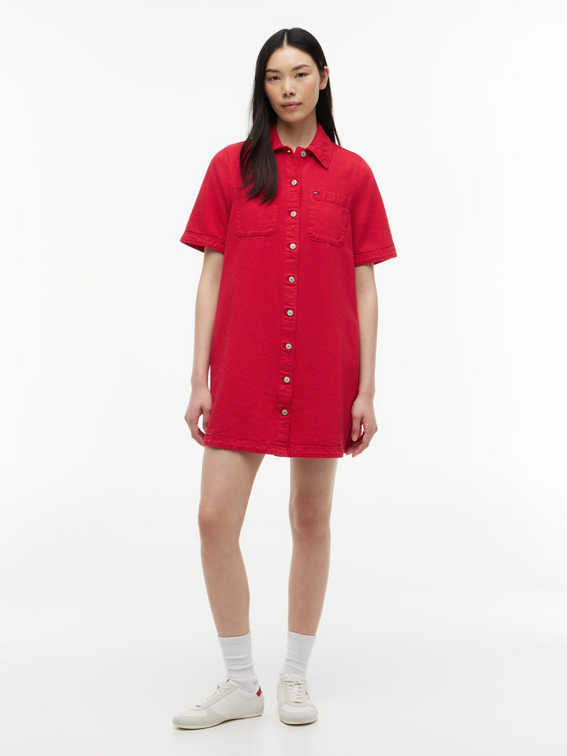 Half Sleeve Solid Cotton A-Line Dress