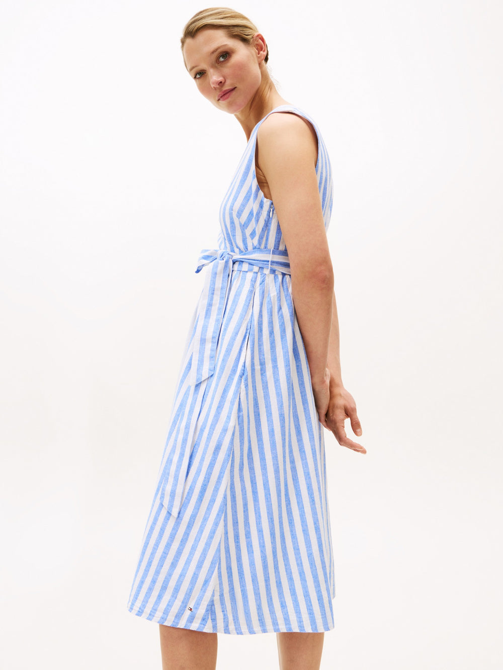Sleeveless Stripe Linen Fit & Flare Dress