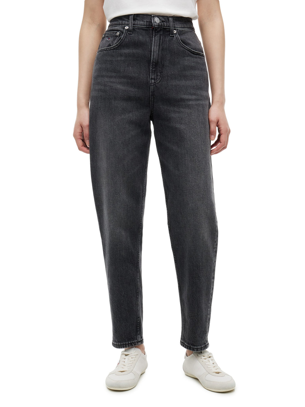 Women Mid Rise Dark Wash Stretch Mom Jeans