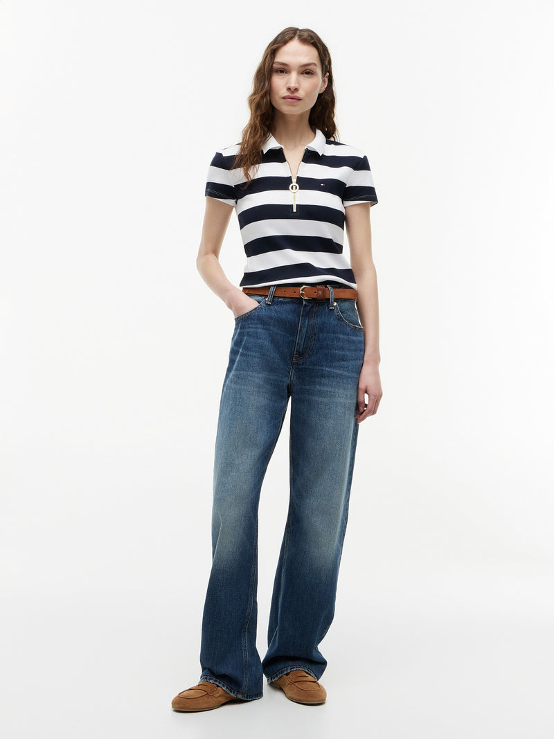 Stripe Slim Fit Half Sleeve Ribbed Polo