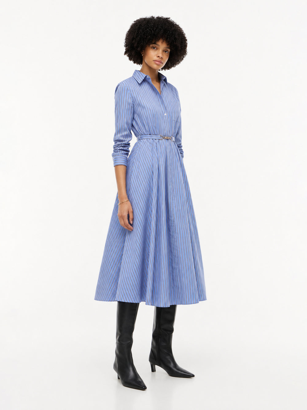 Full Sleeve Stripe Cotton Shirt Dress