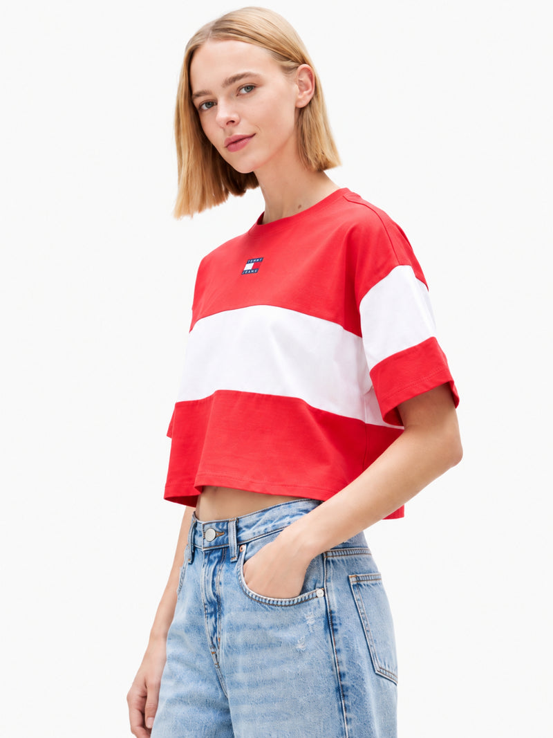 Striped Cropped Fit Half Sleeve Cotton Jersey T-Shirt