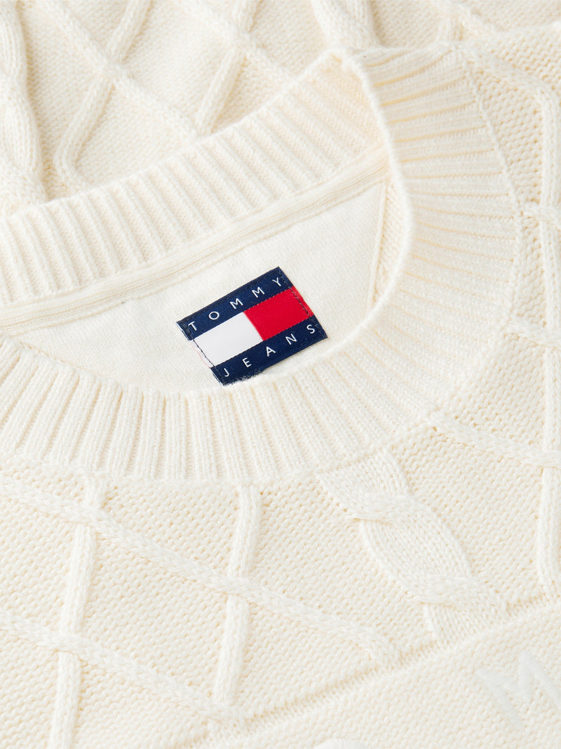 Relaxed Fit Badge Cable Knit Pullover