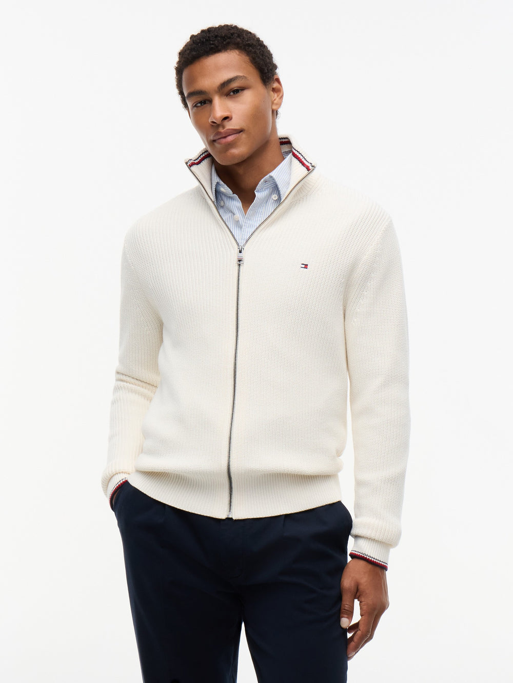 Zip Thru Cable Knit Sweater