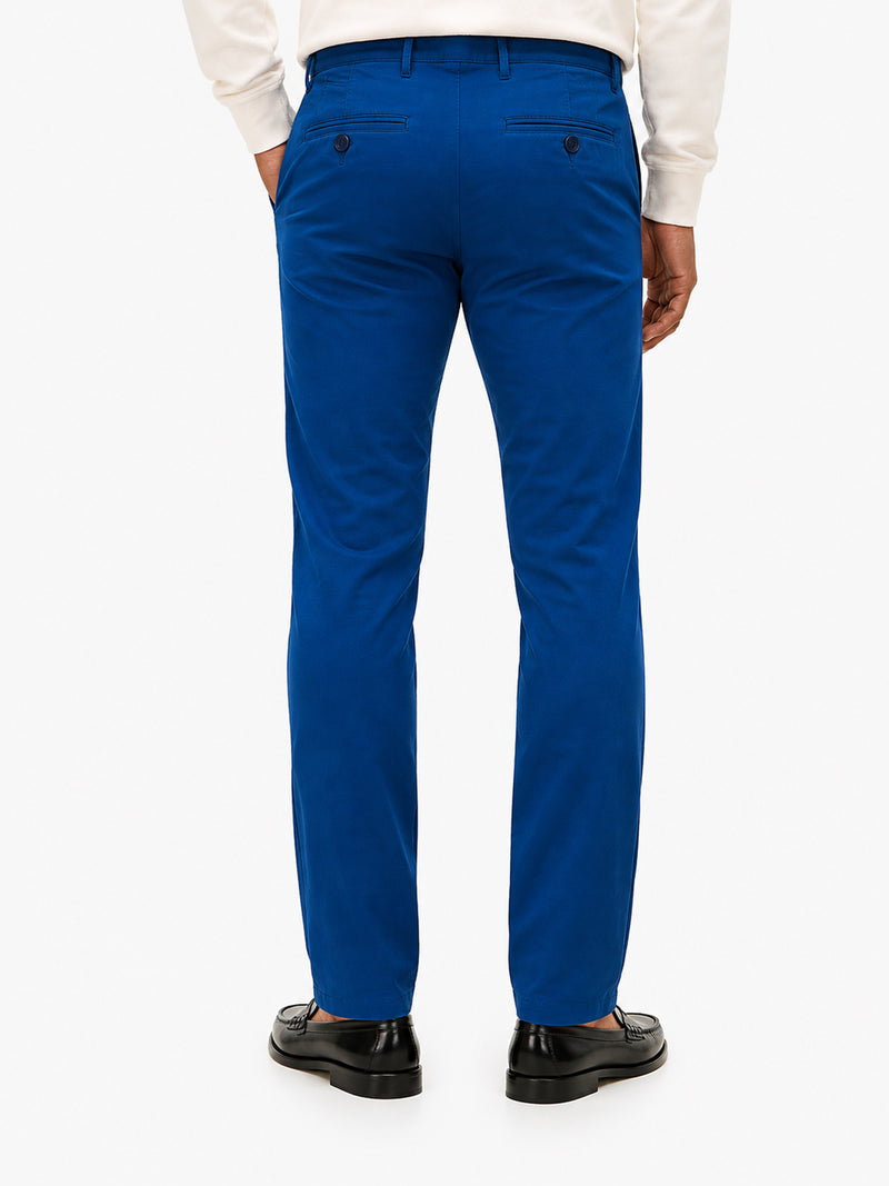 Men Slim Straight Fit Solid Twill Trouser