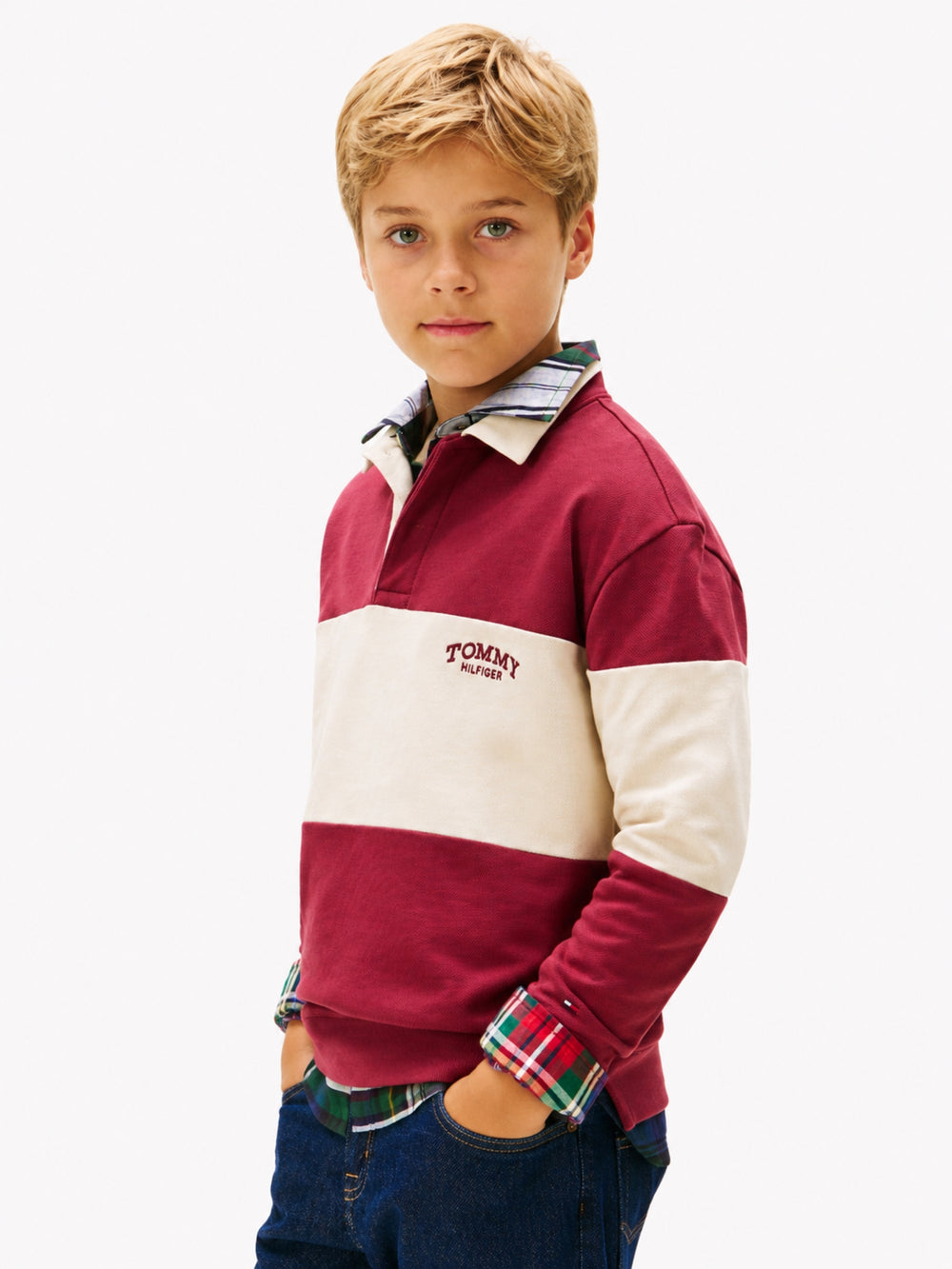 Kids Long-Sleeve Color Block Polo