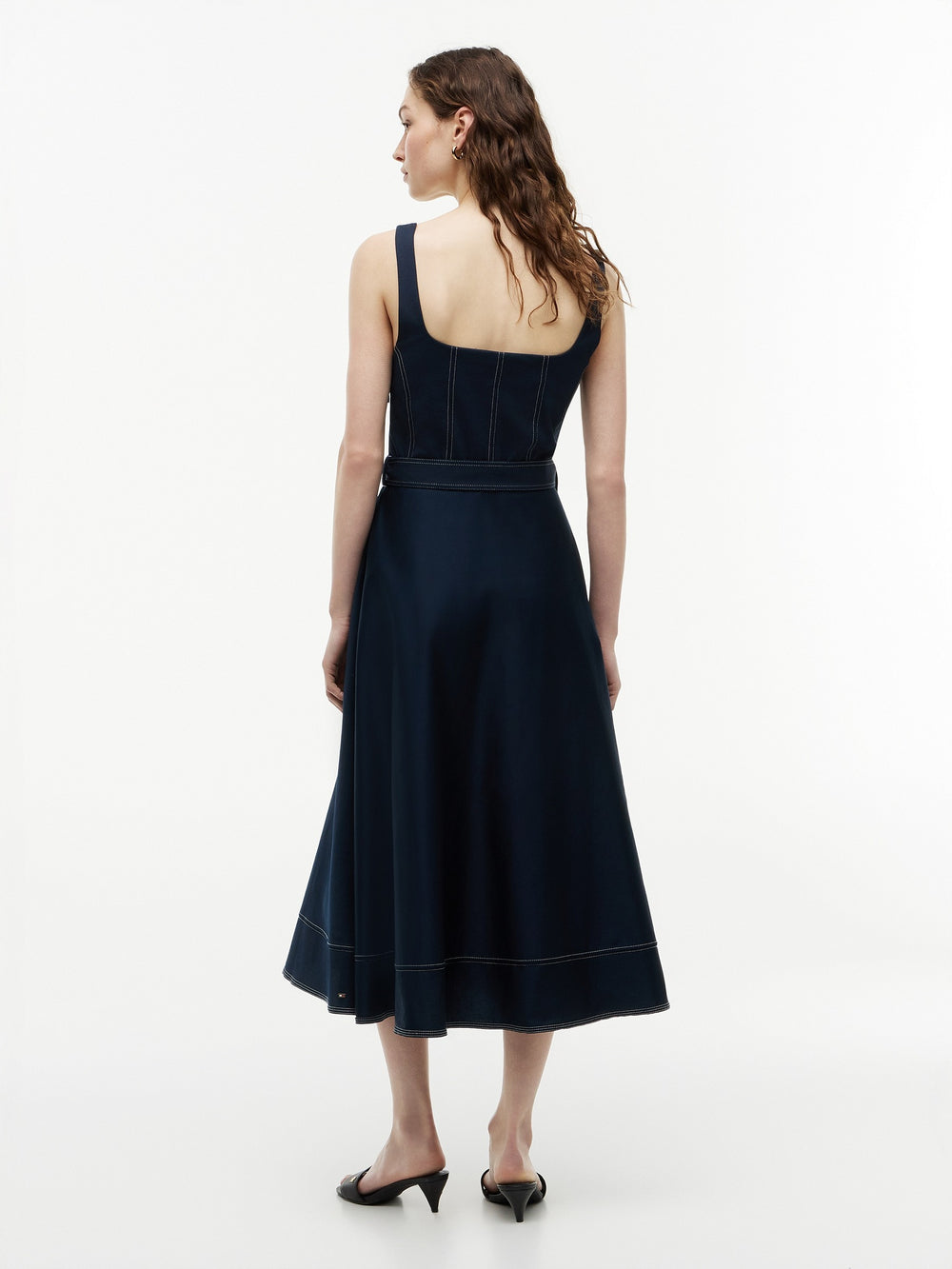 Half Sleeve Solid Cotton Blend Fit and Flare Dress