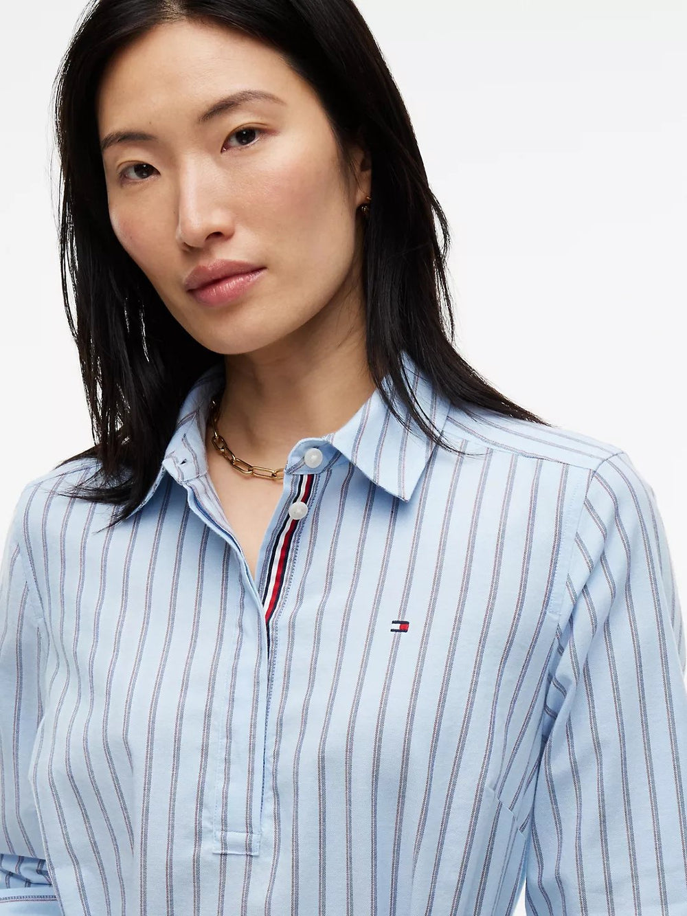 Full Sleeve Stripe Cotton Blend Shirt Dress