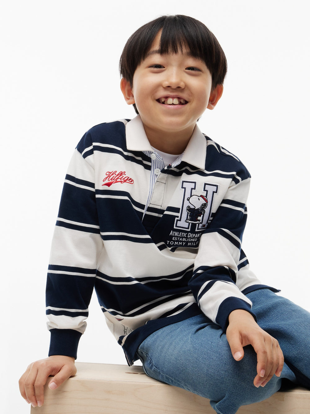 Kids Long-Sleeve Stripe Peanut Polo