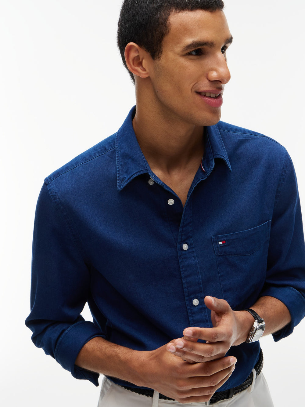 Regular Fit Solid Chambray Shirt