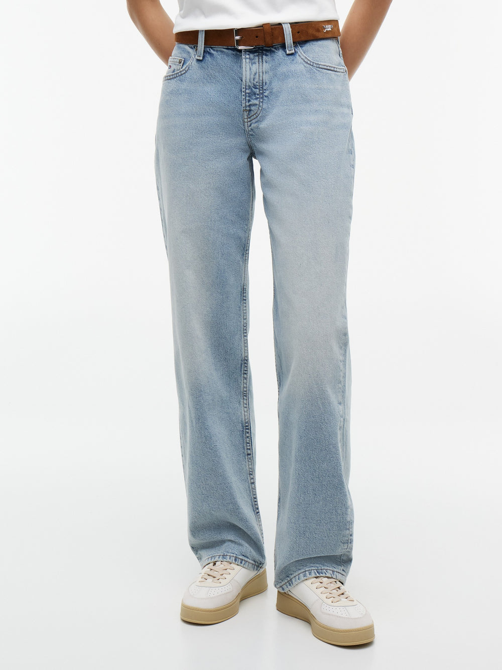 Low Rise Light Wash Stretch Straight Jeans