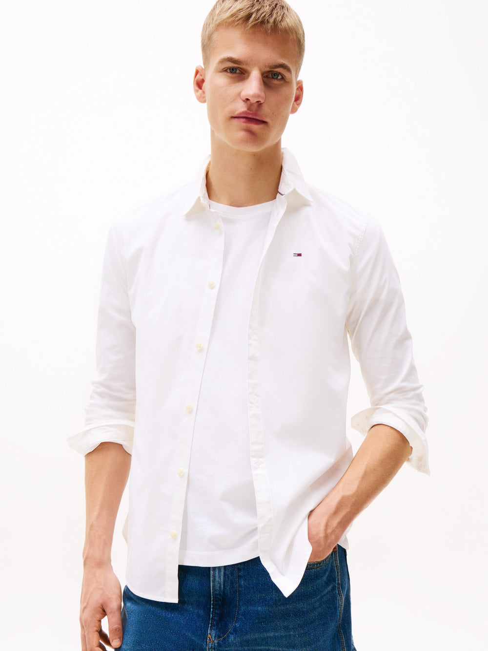 Slim Fit Solid Stretch Poplin Shirt