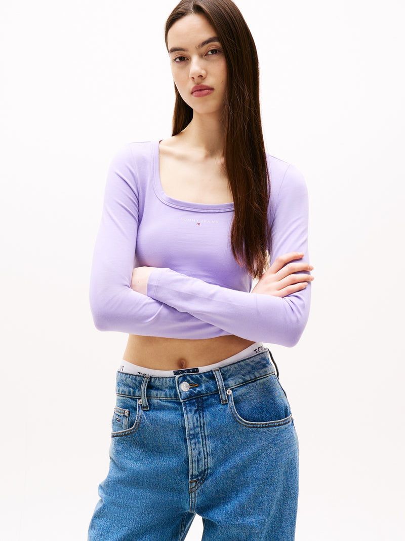 Solid Cropped Fit Full Sleeve Cotton Jersey T-Shirt