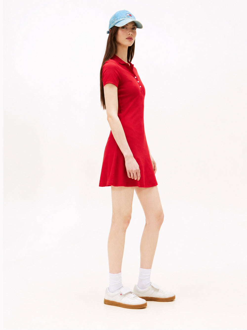 Half Sleeve Solid Ribbed Polo Dress Dress