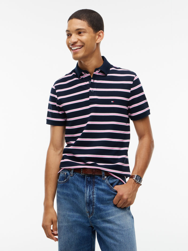 Slim Fit Striped Pique Polo