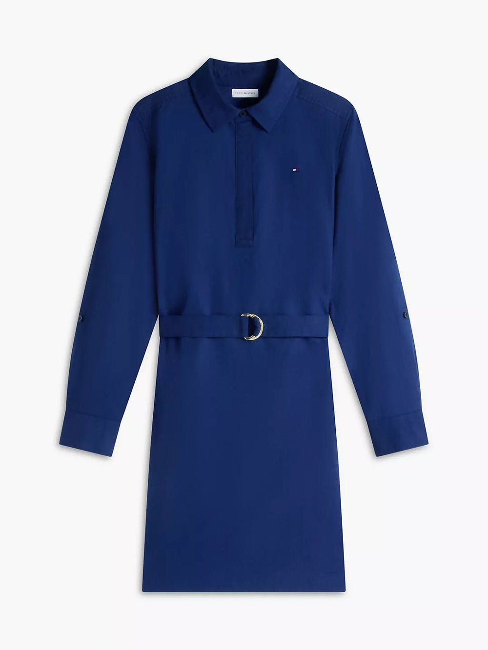 Full Sleeve Solid Cotton Blend Shirt Dress