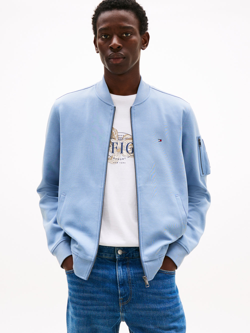 Regular Fit Zip Thru Interlock Sweater
