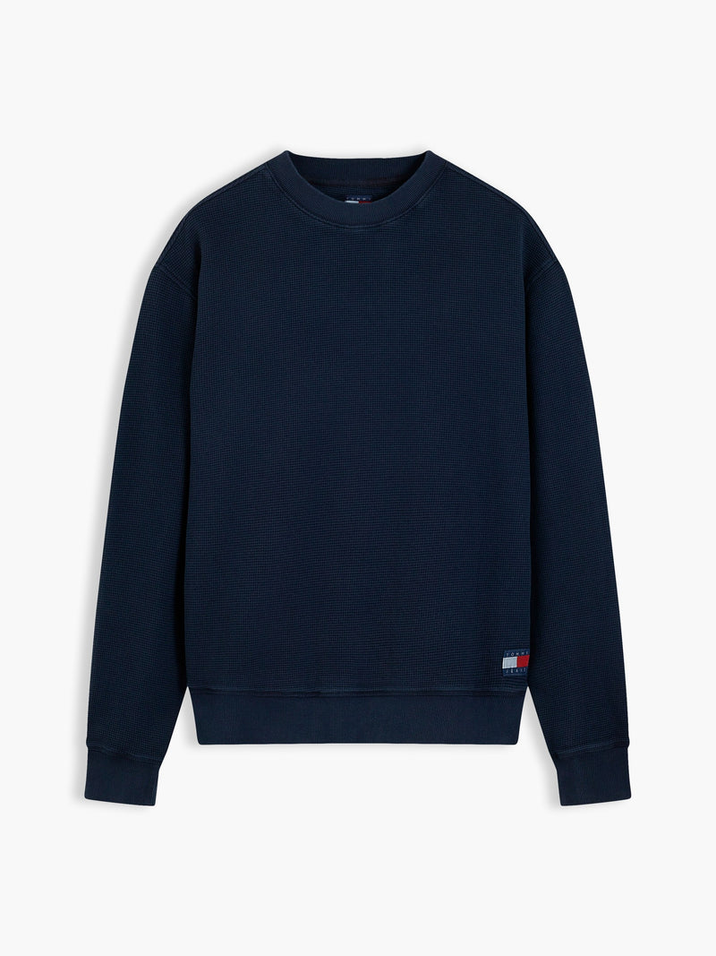 Relaxed Fit Waffle Crew Neck Sweatshirt