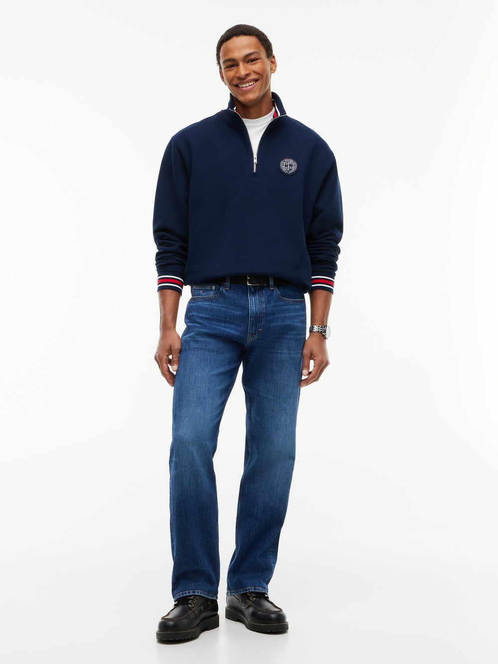 Relaxed Fit Peached Terry Quarter Zip Sweatshirt