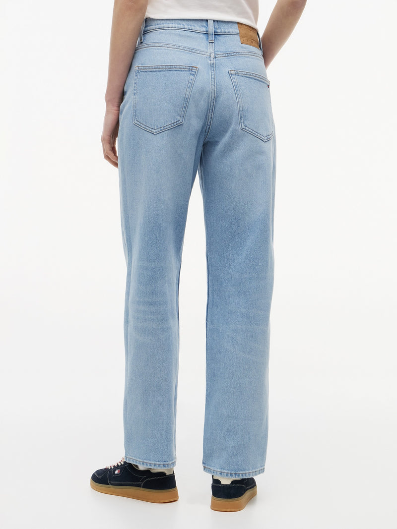 Women High Rise Light Wash Stretch Slim Straight Jeans