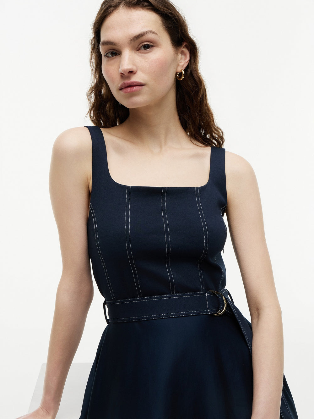 Half Sleeve Solid Cotton Blend Fit and Flare Dress