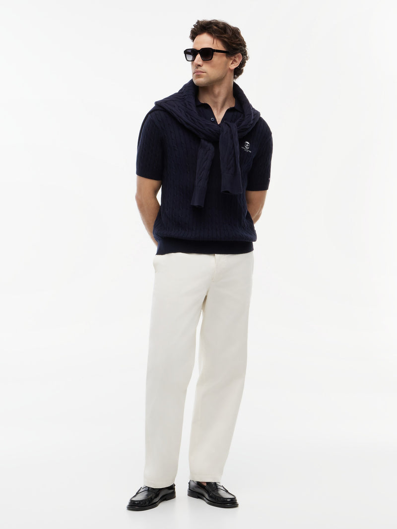 Regular Fit Solid Cable Knit Polo
