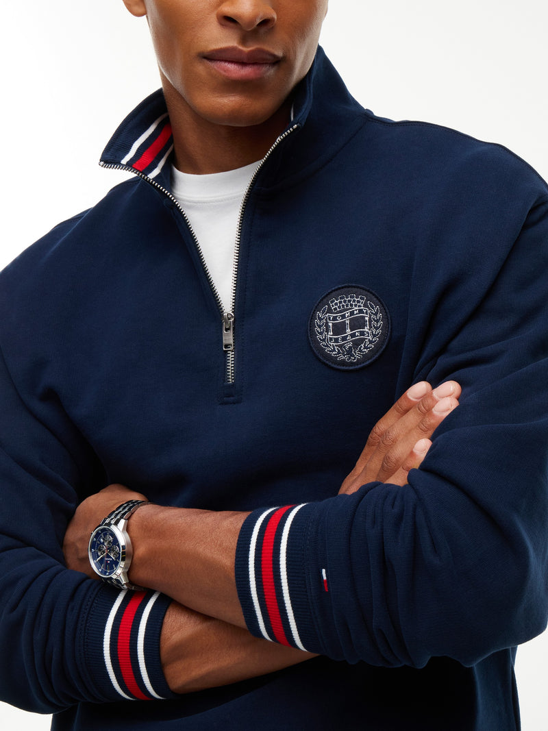Relaxed Fit Peached Terry Quarter Zip Sweatshirt