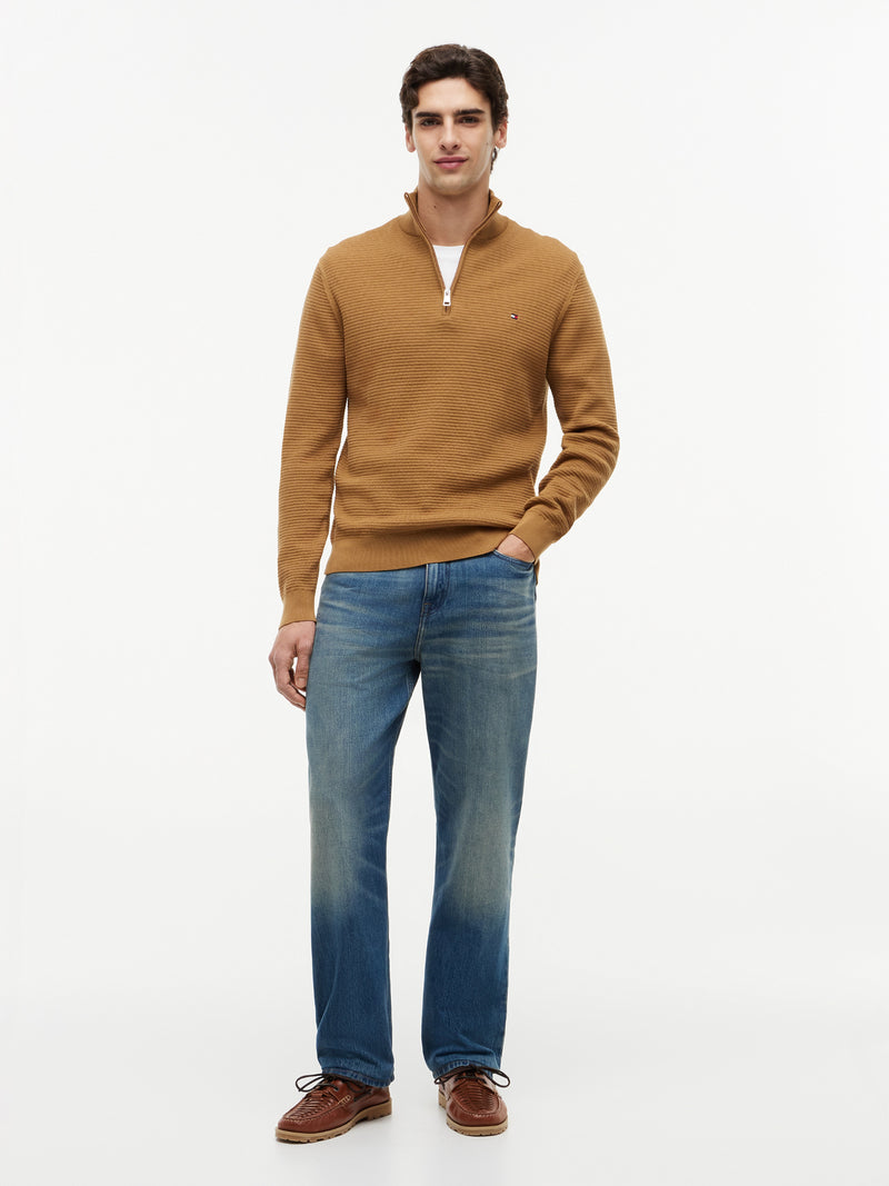 1/4 Zip Textured Solid Sweater