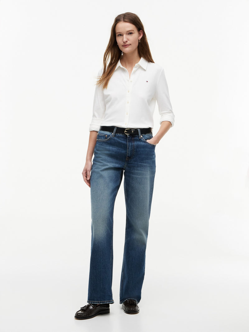 Mid Rise Mid Wash Loose Straight Jeans