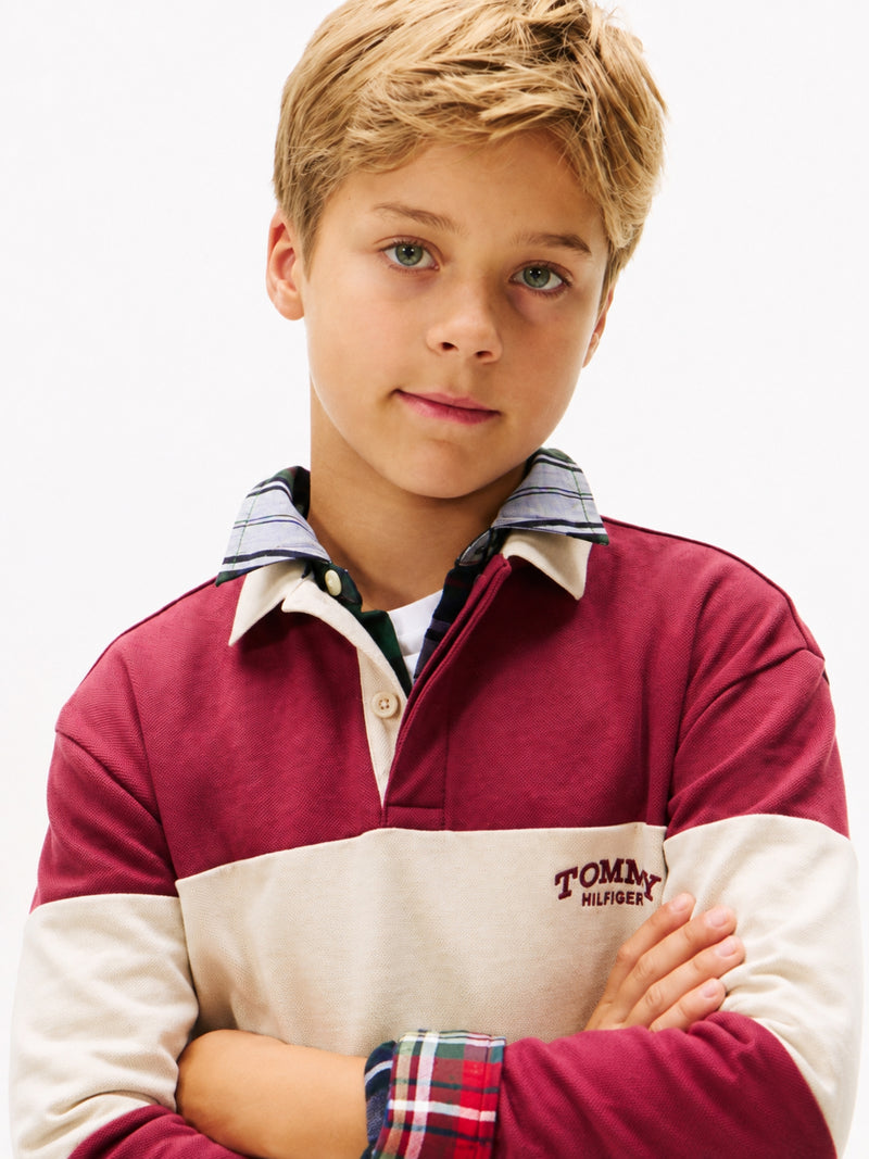 Kids Long-Sleeve Color Block Polo