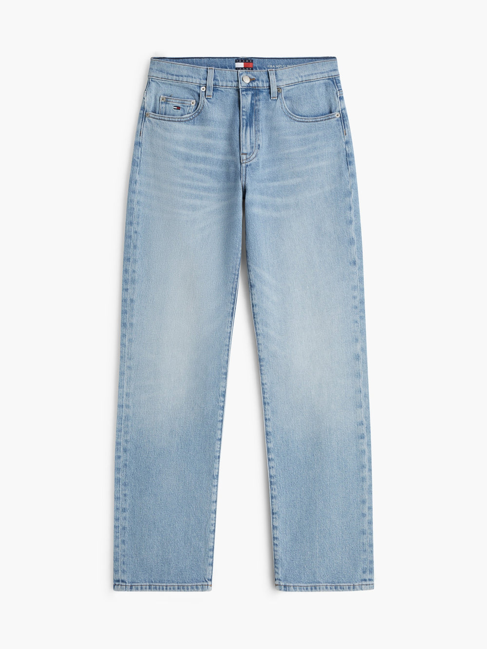 Mid Rise Light Wash Stretch Slim Straight Jeans