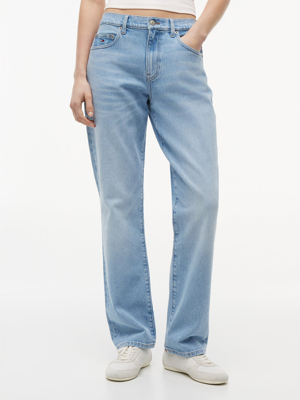 Mid Rise Light Wash Stretch Slim Straight Jeans