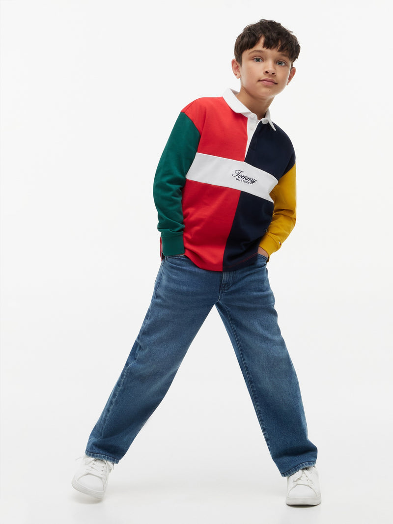 Kids Long-Sleeve Color Block Polo