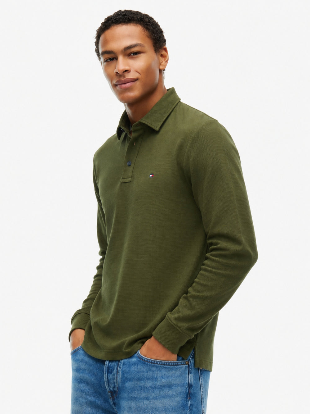 Long Sleeve Solid Textured Polo