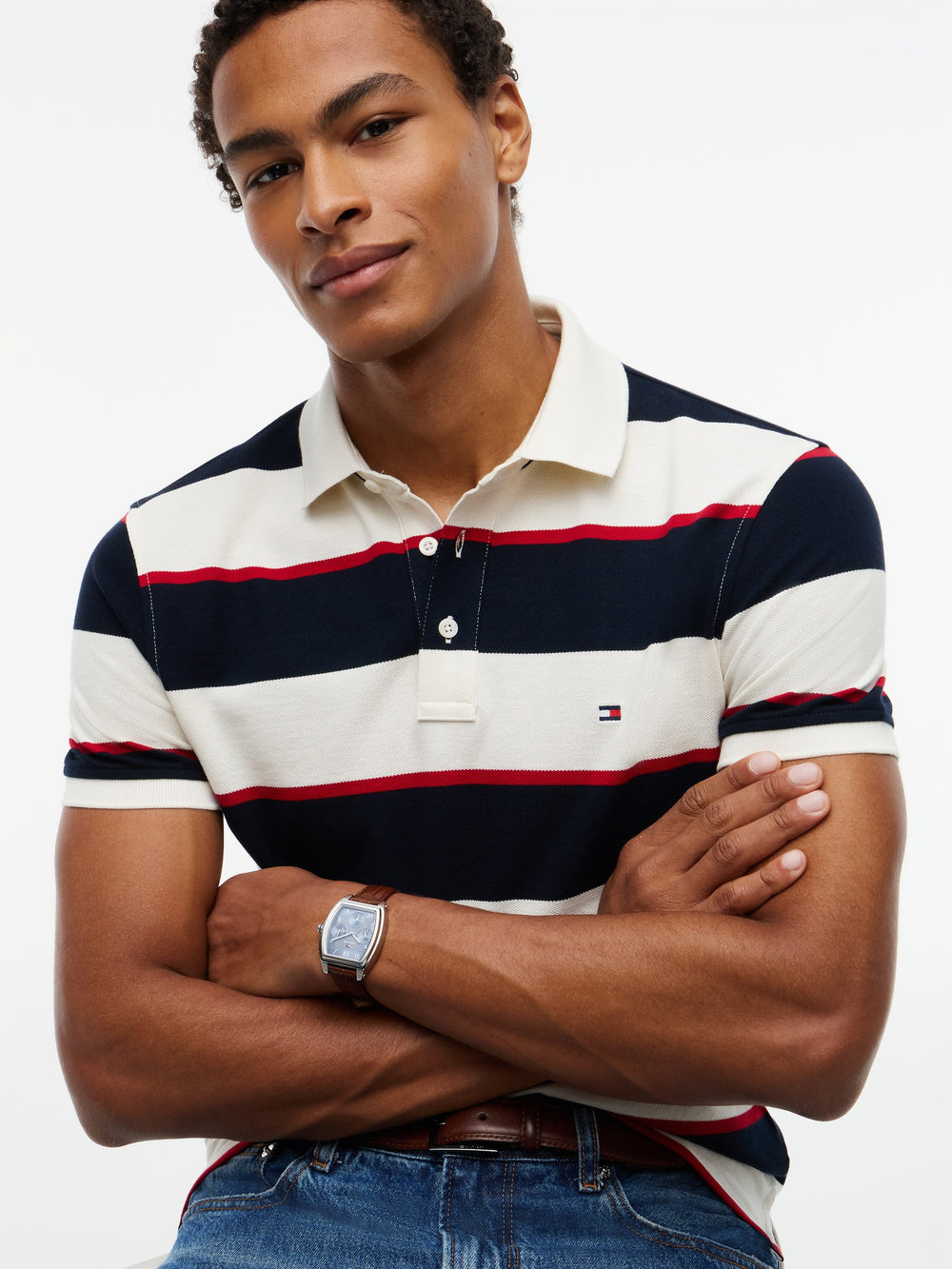 Slim Fit Striped Pique Polo
