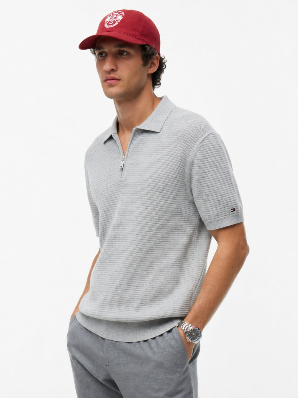 Regular Fit Flat Knit Zipper Polo