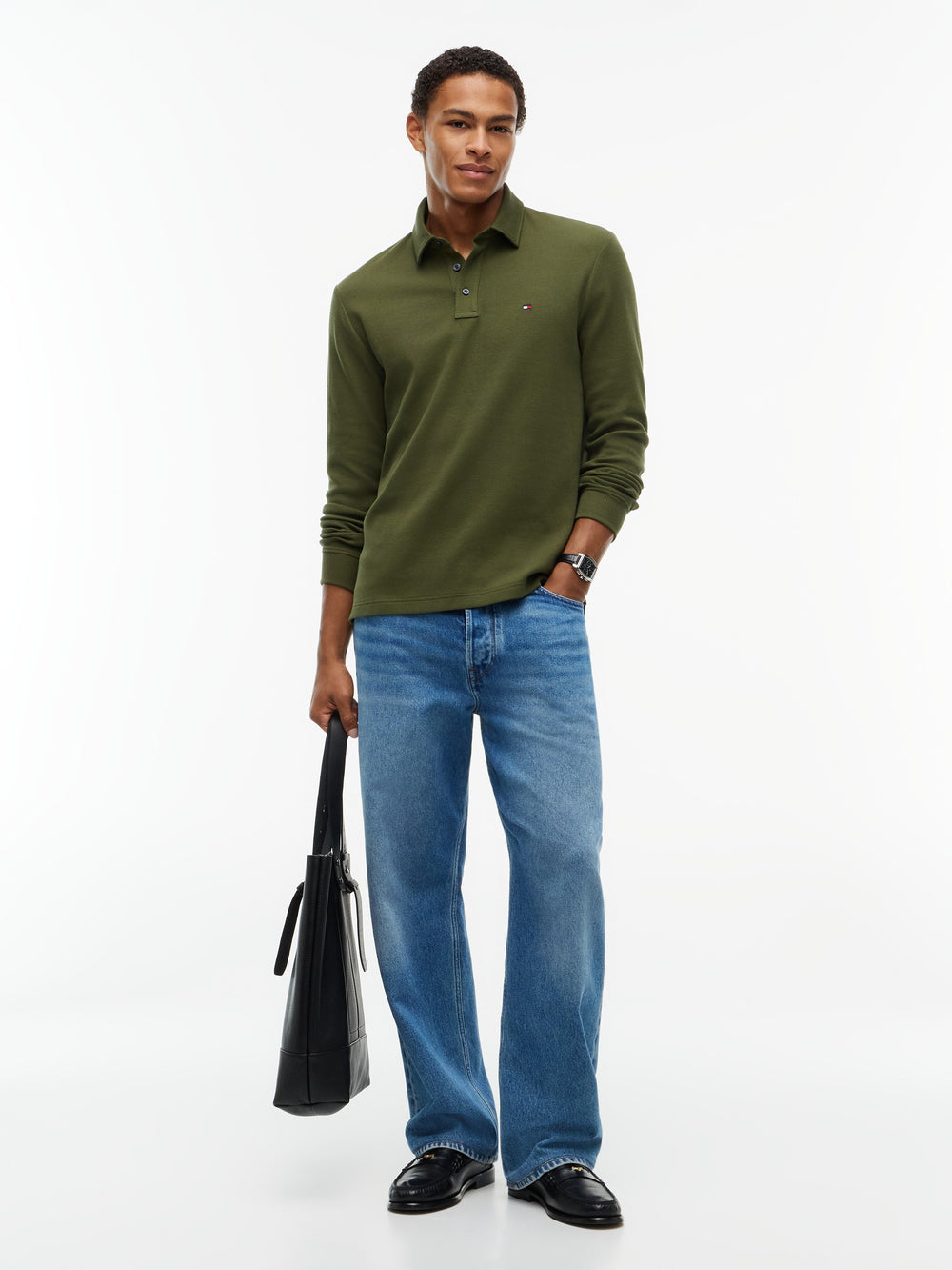 Long Sleeve Solid Textured Polo