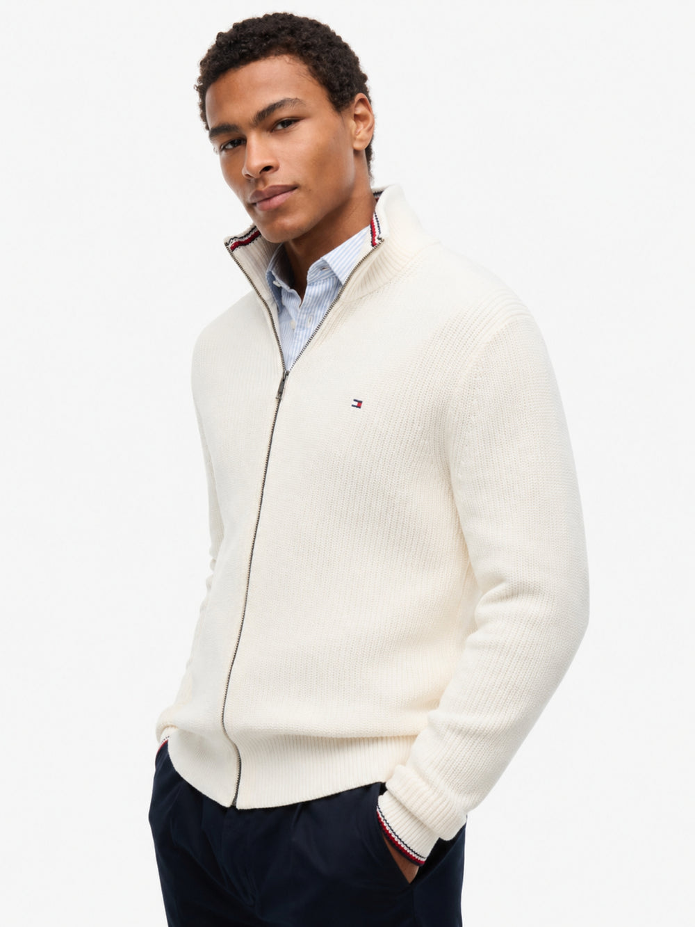 Zip Thru Cable Knit Sweater