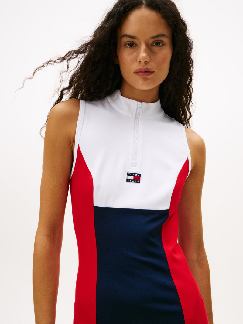 Sleeveless Color Block Viscose Bodycon Dress