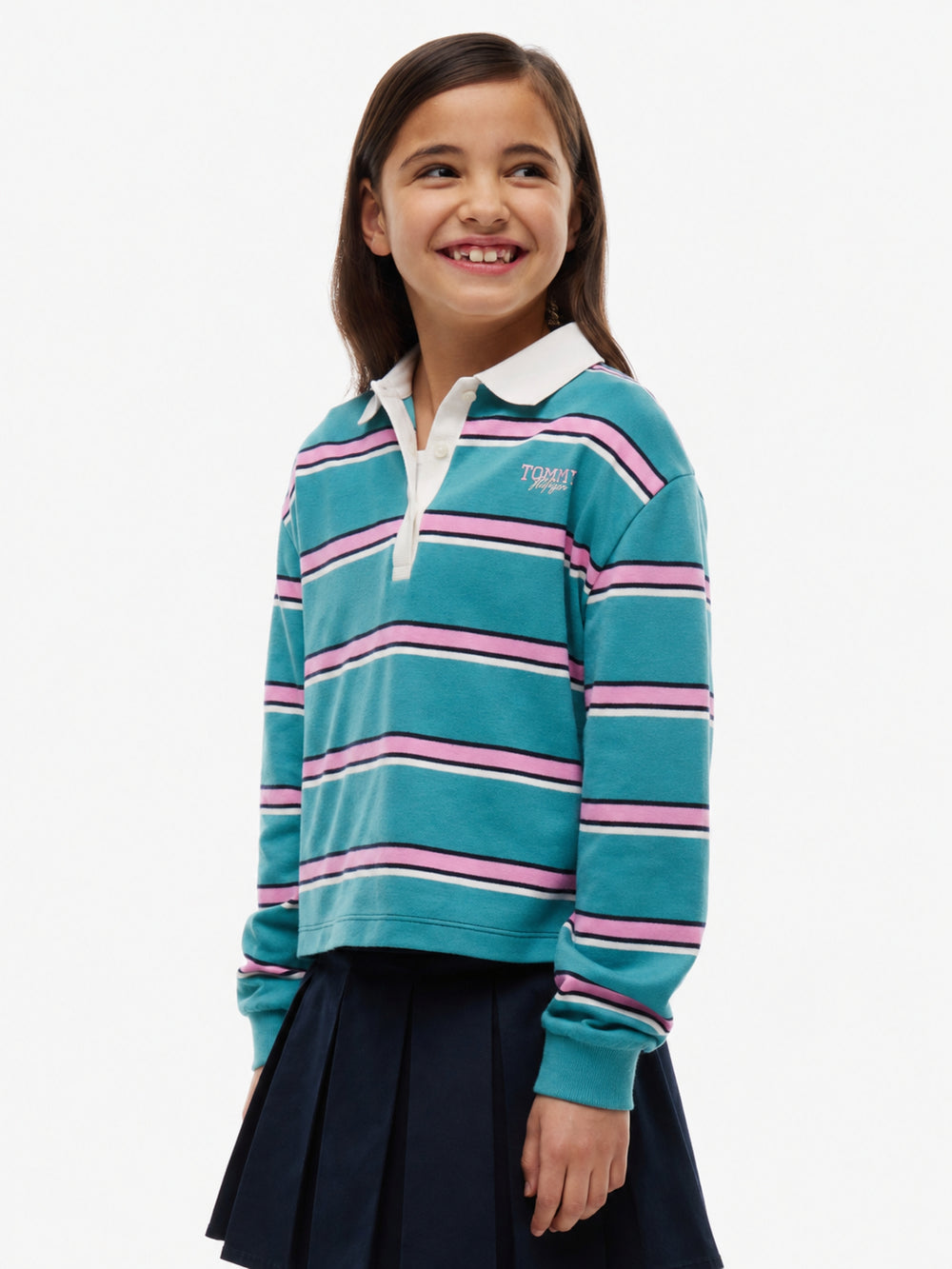 Kids Long-Sleeve Stripe Interlock Polo