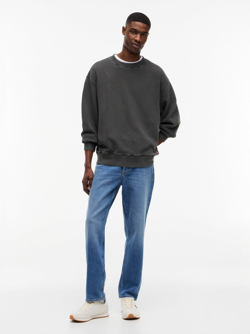 Relaxed Fit Waffle Crew Neck Sweatshirt