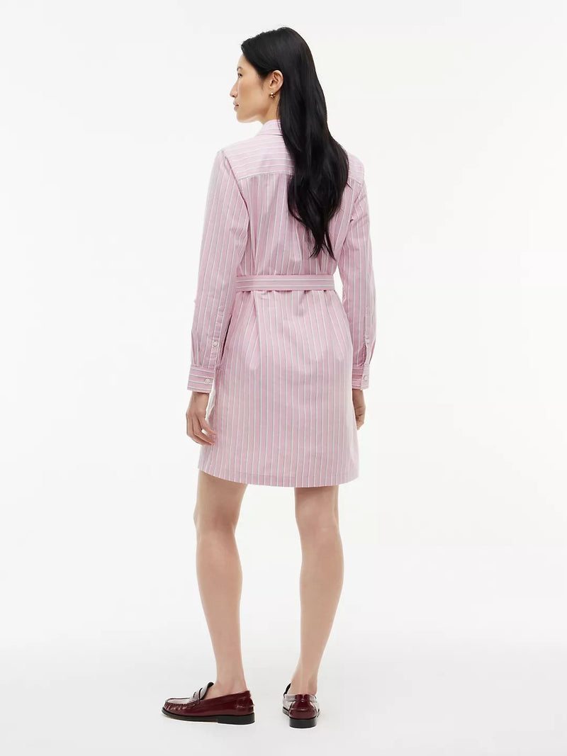 Full Sleeve Stripe Cotton Blend Shirt Dress