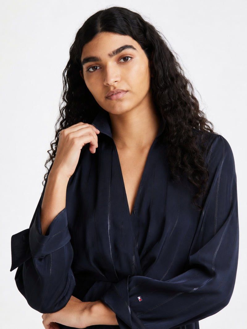 Three-Fourth Stripe Sateen Fit & Flare Dress
