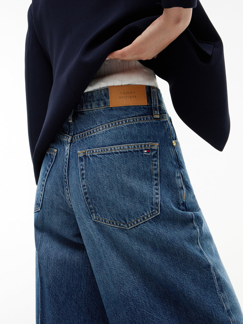 Women High Rise Dark Wash Wide Jeans
