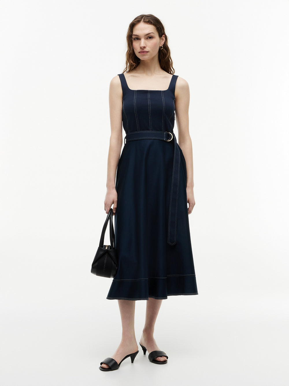 Half Sleeve Solid Cotton Blend Fit and Flare Dress
