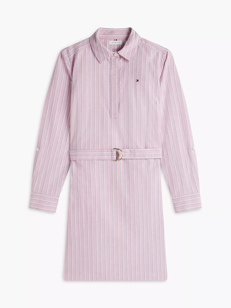 Full Sleeve Stripe Cotton Blend Shirt Dress