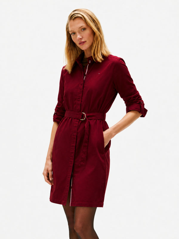 Full Sleeve Solid Cotton Blend Shirt Dress