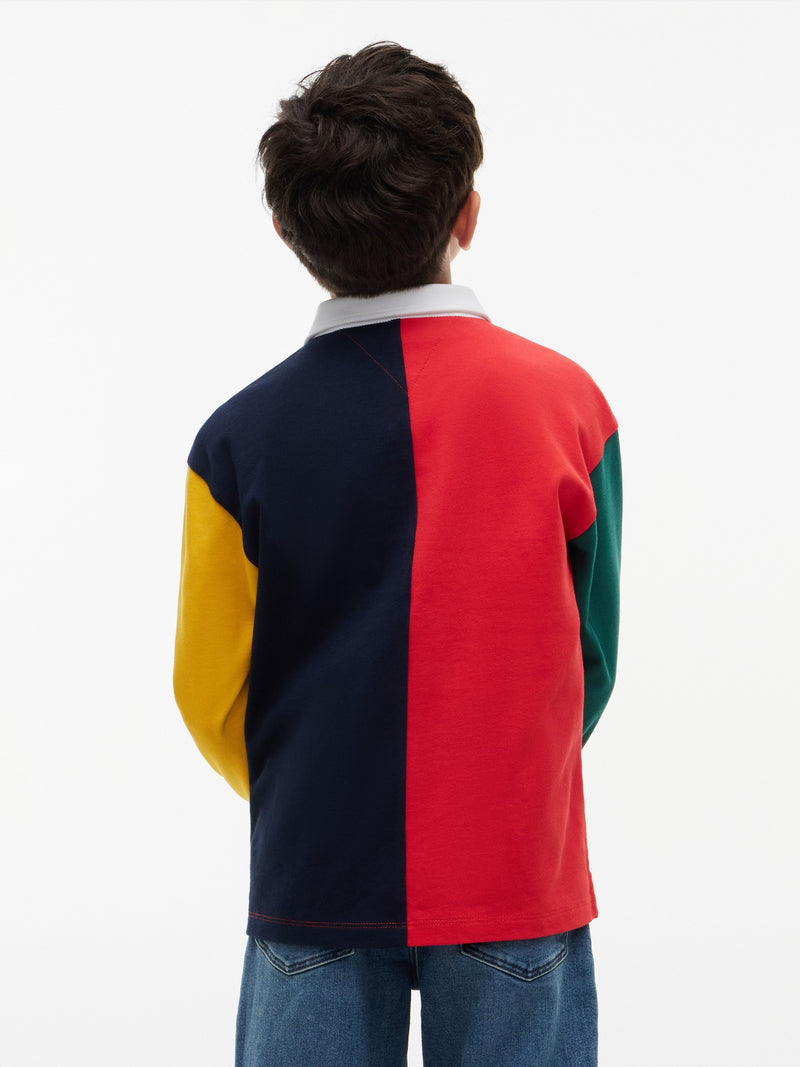 Kids Long-Sleeve Color Block Polo
