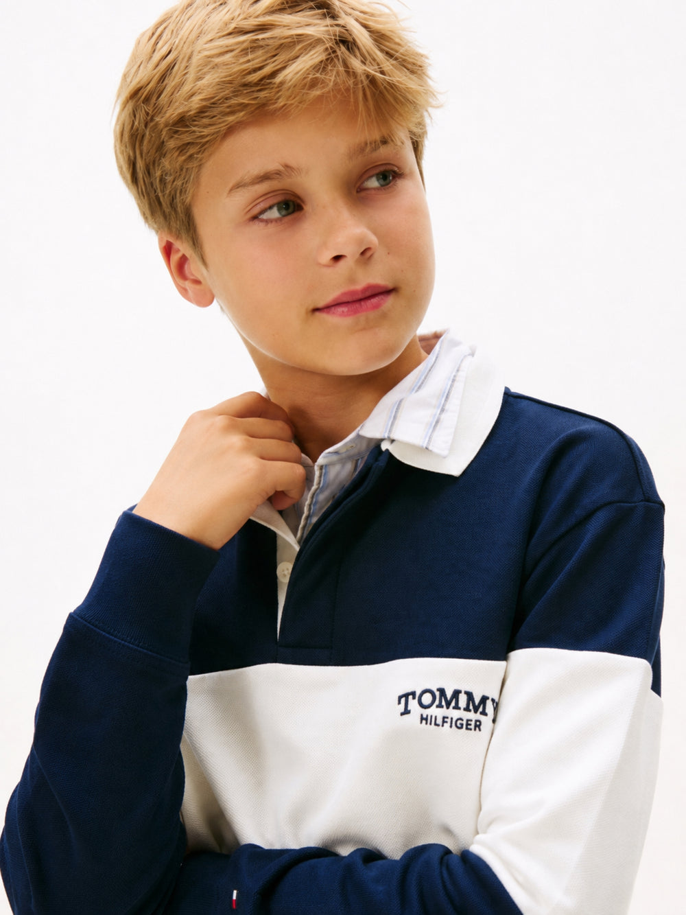 Kids Long-Sleeve Color Block Polo